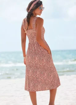 Beach Time All-Over Leaf Printed Jersey Dress