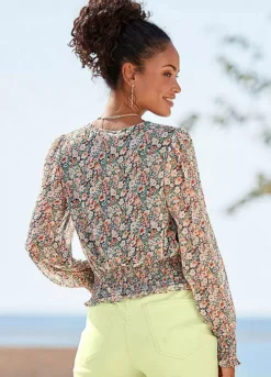 Buffalo Chiffon Floral Print Blouse -Beachwear Shore Buffalo Chiffon Floral Print Blouse65912336FRSP W01