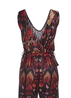 Buffalo V-Neck Patterned Jumpsuit -Beachwear Shore Buffalo V Neck Patterned Jumpsuit43948266FRSC W02