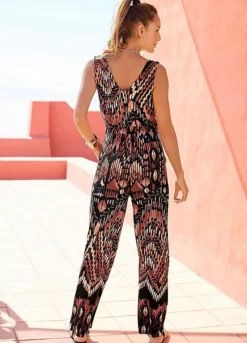Buffalo V-Neck Patterned Jumpsuit -Beachwear Shore Buffalo V Neck Patterned Jumpsuit43948266FRSP W01