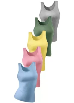 Petite Fleur Pack Of 5 Fine Rib Vests -Beachwear Shore Petite Fleur Pack of 5 Fine Rib Vests707735FRSC