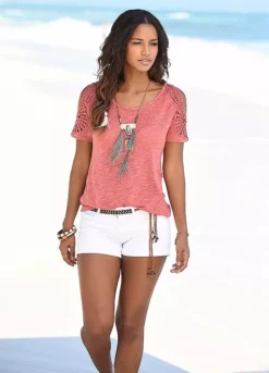 Vivance Lace Insert Cold Shoulder Top -Beachwear Shore Vivance Lace Insert Cold Shoulder Top810164FRSP W02