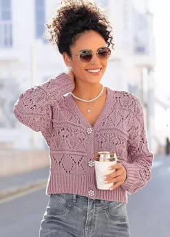 Vivance Openwork Knit Cardigan