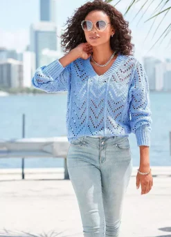 Vivance Openwork V-Neck Jumper -Beachwear Shore Vivance Openwork V Neck Jumper59236027FRSP W03