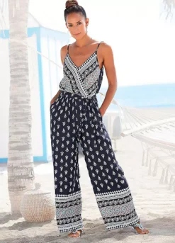 Vivance Printed Wrap Summer Jumpsuit