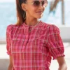 Vivance Short Sleeve Checked Blouse